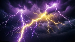 En lyn-tema elementær baggrund med elektriske bolte og stormfuld himmel.