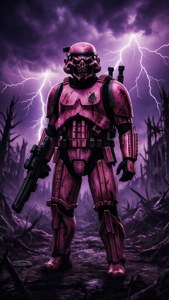 Eerie wallpaper av Pink Ghoul Trooper i en lilla storm-sone med lyn