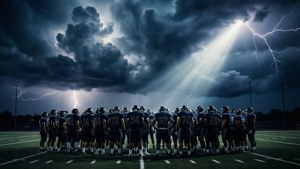Epische Madden NFL-teamformatie onder stormachtige lucht voor dramatische achtergrond