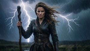 Keira Metz che comanda la tempesta con la sua magia.