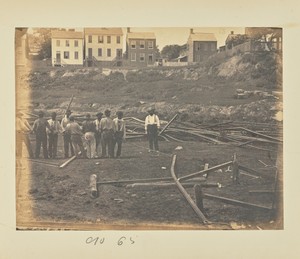 [Straightening rails] by A. J. Russell, created July 1863. Download this artwork as a high-resolution wallpaper for desktop, tablet, or mobile. — A. J. Russell Wallpaper