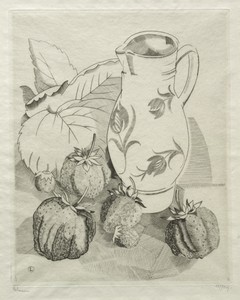 Strawberries by Jean Emile Laboureur, created 1924, in engraving. Download this artwork as a high-resolution wallpaper for desktop, tablet, or mobile. — Jean Emile Laboureur Wallpaper