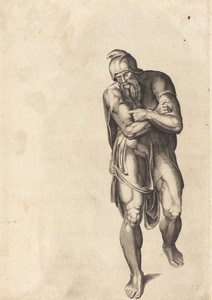 Striding Man by Nicolas Beatrizet, in engraving with stipple on laid paper. Download this artwork as a high-resolution wallpaper for desktop, tablet, or mobile. — Nicolas Beatrizet Wallpaper