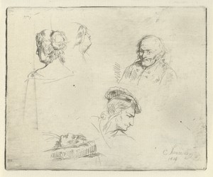 Studieblad met verschillende koppen by Cornelis Kruseman, created 1818, in paper; etching. Download this artwork as a high-resolution wallpaper for desktop, tab