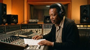 Ben E King i et vintage optagestudie fokuseret på sin musik.