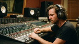Alex G i en inspelningsstudio med vintageutrustning