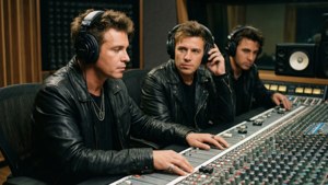 NKOTB äänitysstudiossa työskentelemässä.