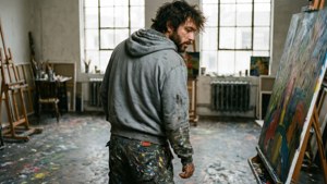 Jerry Lorenzo in uno spazio creativo loft, circondato da materiali artistici e luce naturale diurna