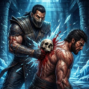 Classic spine rip fatality from Sub-Zero with retro arcade feel.