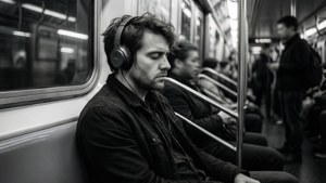 En slumret person i metroen, der legemliggør urban apati