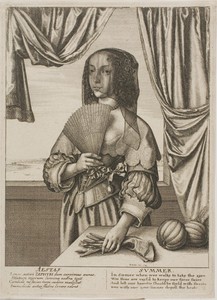 Summer by Wenceslaus Hollar, created 1641, in Etching on ivory laid paper. Download this artwork as a high-resolution wallpaper for desktop, tablet, or mobile. — Illustration Wallpaper
