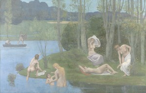 Summer by Pierre Puvis de Chavannes, created 1891, in oil on fabric. Download this artwork as a high-resolution wallpaper for desktop, tablet, or mobile. — Pierre Puvis de Chavannes Wallpaper