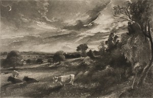 Summer Evening by David Lucas, created 1831, in Mezzotint in black ink on heavy ivory wove paper. Download this artwork as a high-resolution wallpaper for deskt — David Lucas Wallpaper