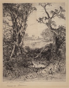 Summer—Easthampton by Mary Nimmo Moran, created 1883, in etching and drypoint in black. Download this artwork as a high-resolution wallpaper for desktop, tablet