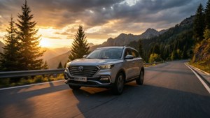 Changan CS55 menaklukkan jalur gunung saat matahari terbenam keemasan