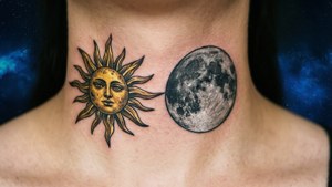 hemelse zon- en maan-nektatoeages, gouden zilver, sterrenhemel