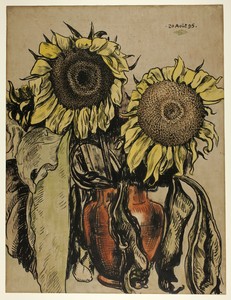 Sunflowers by Georges Lemmen, created August 20, 1895, in Watercolor, with pen and ink, on paper. Download this artwork as a high-resolution wallpaper for deskt — Georges Lemmen Wallpaper