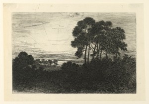 Sunset by John Charles Robinson, created ca. 1880, in Etching on mulberry paper. Download this artwork as a high-resolution wallpaper for desktop, tablet, or mo — John Charles Robinson Wallpaper