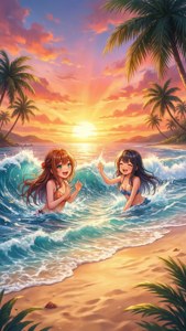 En gledelig strand anime-banner for reise- og sommerkanaler