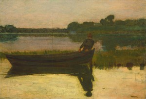 Sunset by Winslow Homer, created c. 1875, in oil on canvas. Download this artwork as a high-resolution wallpaper for desktop, tablet, or mobile. — Winslow Homer Wallpaper