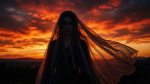 Siluet epik Veil Manga saat matahari terbenam