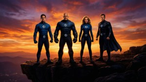 Fantastic Four -auringonlaskun siluettitaustakuva.