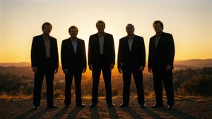 Nostalgic sunset silhouette of the group