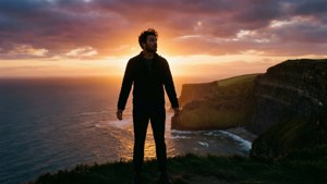 Il genuino stupore e la pace di una persona mentre osserva un tramonto.