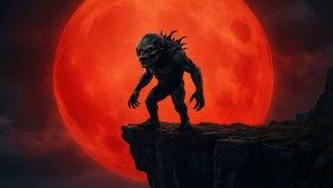 Silhouette del Demogorgon contro un sole rosso nel Sottosopra.