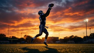 Silhouette of a Pro Bowl touchdown catch at sunset