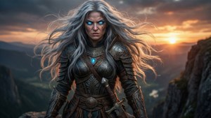 Episk fantasy-baggrundsbillede af Katerina Solensan ved solnedgang