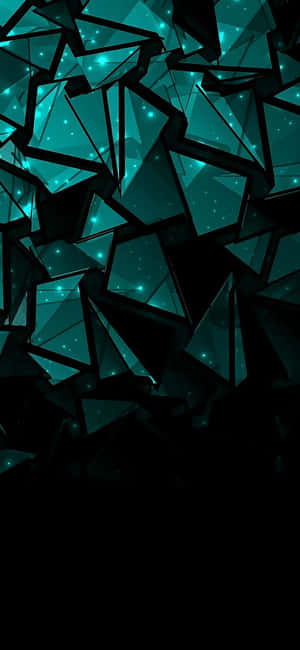 Fragmenterade tealglasbitar flyger i mörker med glödande högdagrar — Super Amoled-skärm Bakgrundsbilder