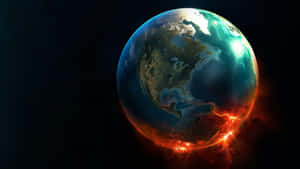 Planeta Terra com energia ardente girando em torno de sua metade inferior no espaço — Cool Papéis de Parede