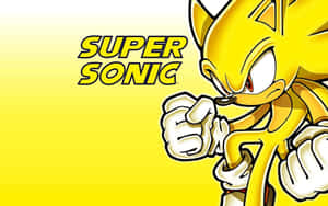 Super Sonic in a fighting stance with fists raised against a yellow background.