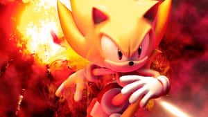 Sonic the Hedgehog in Super form surrounded by flames and glowing energy.