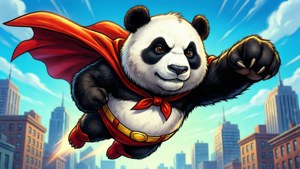 Un panda supereroe salva la giornata.