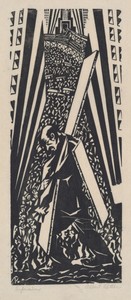 Supervalues by Albert Potter, created c. 1933-1936, in linocut in black. Download this artwork as a high-resolution wallpaper for desktop, tablet, or mobile.