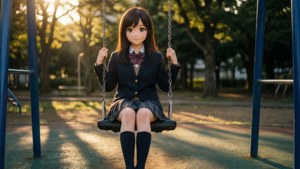 Amane di ayunan taman bermain saat matahari terbenam yang indah