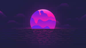 A purple and pink sunset over calm ocean water with abstract clouds. — Synthwave Background