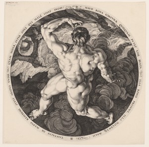 Tantalus by Hendrick Goltzius, created 1588, in paper; engraving. Download this artwork as a high-resolution wallpaper for desktop, tablet, or mobile. — Art Picture