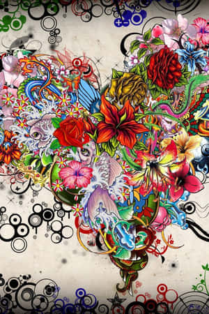 Colorful abstract tattoo art featuring flowers birds and swirling designs. — Tattoos Wallpaper