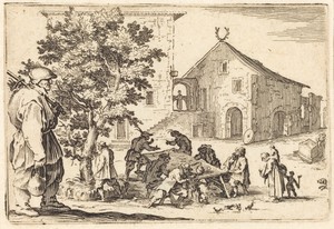 Tavern by Jacques Callot, created c. 1622, in etching on laid paper. Download this artwork as a high-resolution wallpaper for desktop, tablet, or mobile. — Jacques Callot Wallpaper