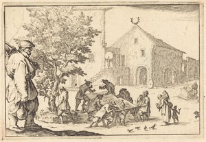 Tavern by Jacques Callot, created c. 1617, in etching on laid paper. Download this artwork as a high-resolution wallpaper for desktop, tablet, or mobile. — Jacques Callot Wallpaper