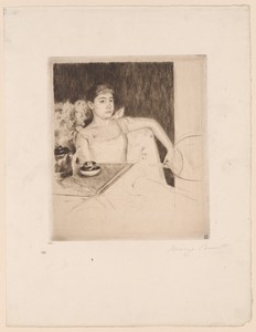 Tea by Mary Cassatt, created c. 1890, in Drypoint in brown ink on ivory laid paper. Download this artwork as a high-resolution wallpaper for desktop, tablet, or — Illustration Wallpaper