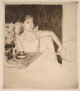 Tea by Mary Cassatt, created c. 1890, in drypoint on laid paper. Download this artwork as a high-resolution wallpaper for desktop, tablet, or mobile. — Mary Cassatt Wallpaper
