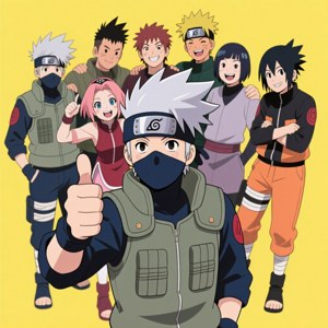 Anime ninja team smiling and posing with one giving a thumbs up. — Kakashi Pfp Wallpaper