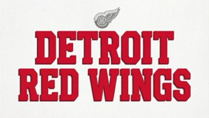 Siisti typografinen taustakuva, jossa on Detroit Red Wings -teksti ja logokuvake.