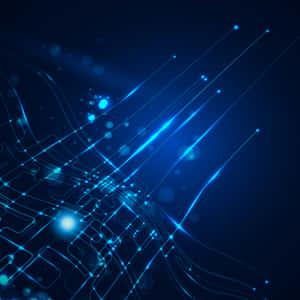 Blaue glühende digitale Schaltkreislinien und Partikel fließen in abstraktem Muster — Technology Wallpaper