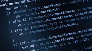 Primo piano di codice JavaScript blu su uno schermo scuro del computer. — Digital Sfondi