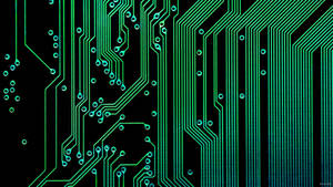 Circuito verde luminoso con percorsi intricati su sfondo nero. — Digital Sfondi
